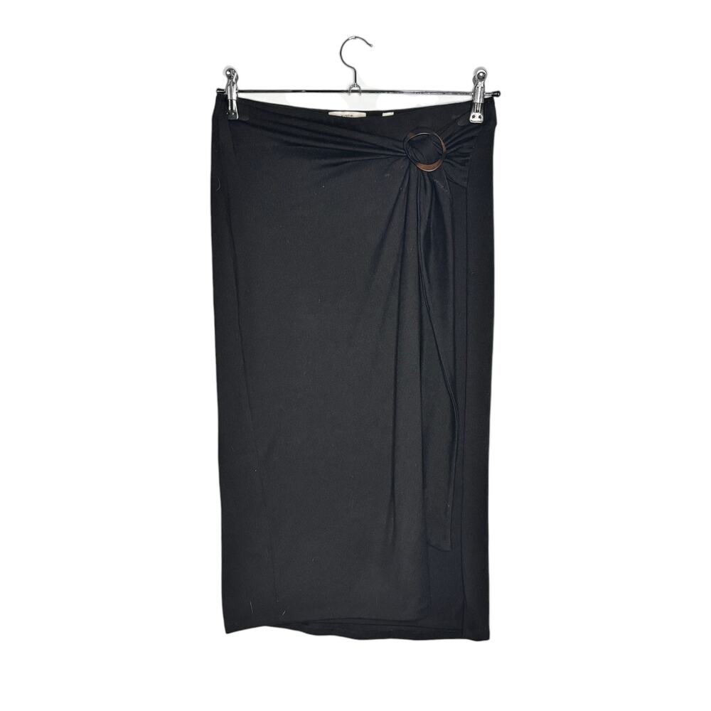 Vince Wrap Skirt Tortoise Buckle Elastic Waist Black Size Large